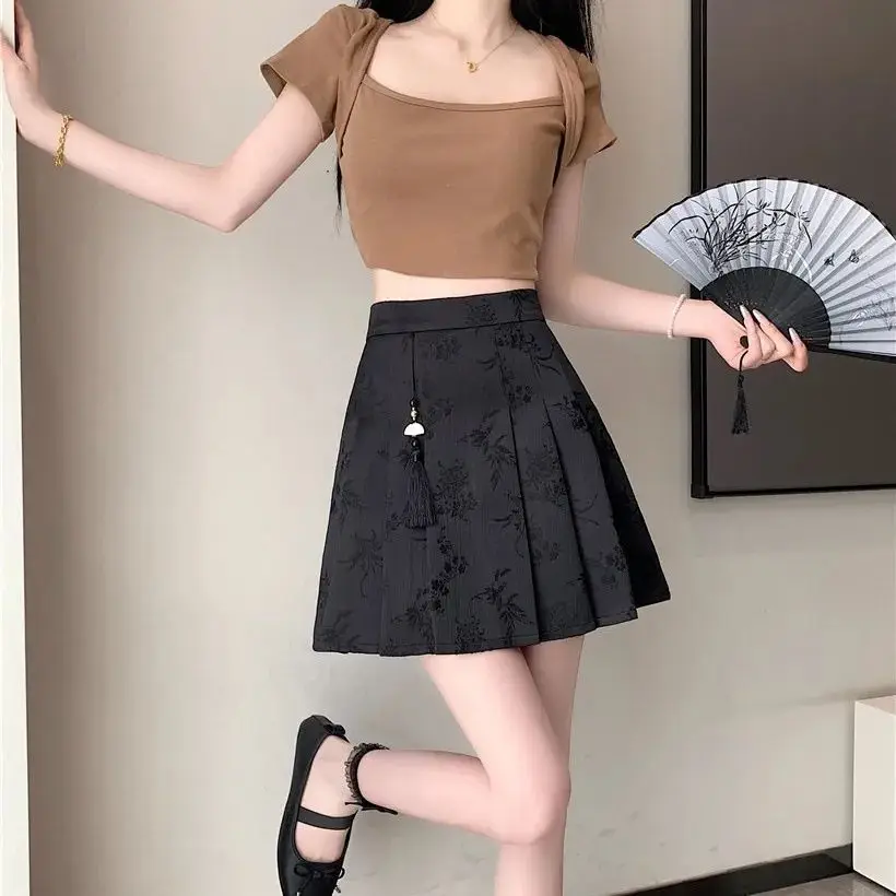 New Chinese style jacquard skirt for women, versatile and fashionable in early autumn, slimming and casual pleated skirt