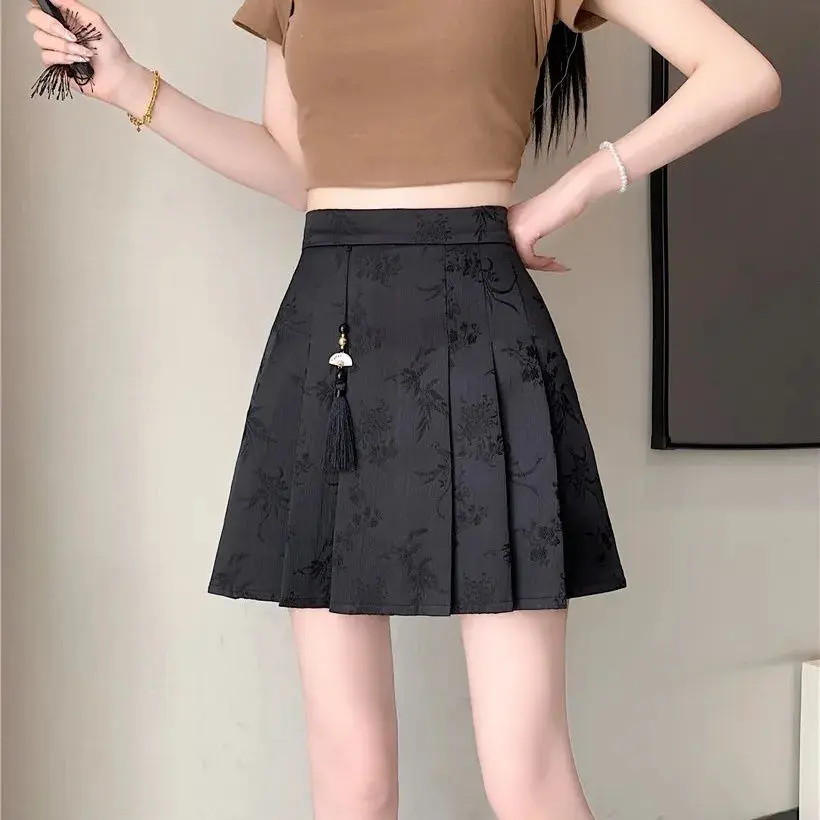 New Chinese style jacquard skirt for women, versatile and fashionable in early autumn, slimming and casual pleated skirt