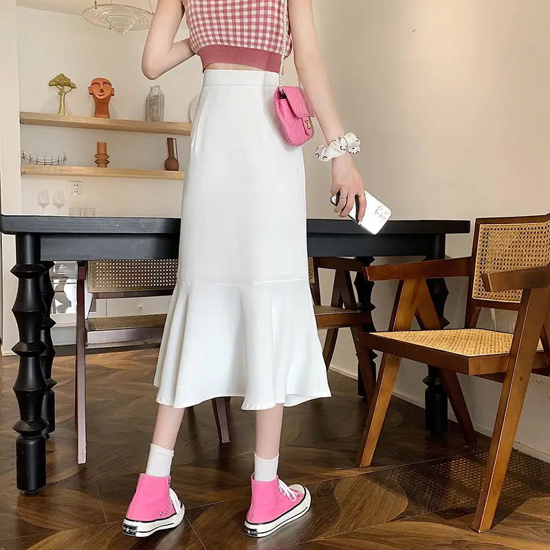 2025 New Summer Ruffled Formal Skirts Women Fashion Elegant High Waist Black White Long Mermaid Skirt Female