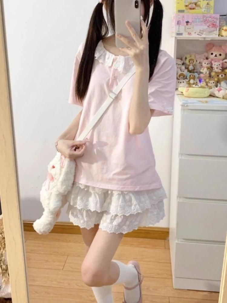 Cute Skirts Women's Clothing Japanese Sweet Jupe High Waist A-line Summer Saia 2025 Faldas Mujer De Moda Lace Bow Mini Skirt