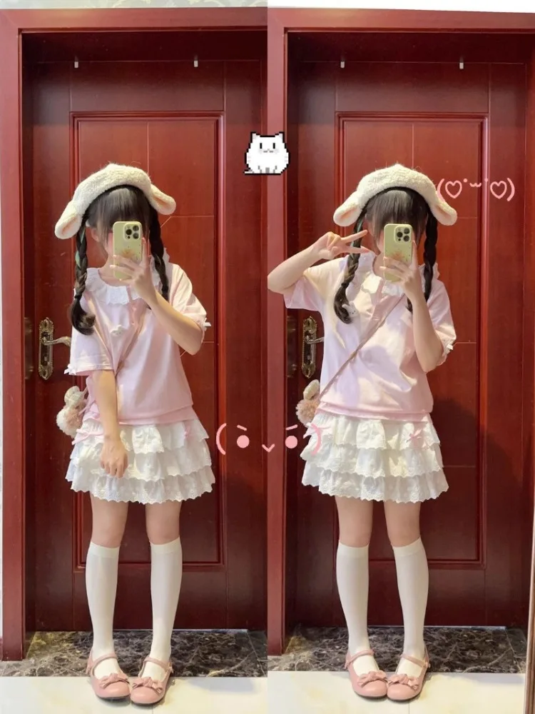 Cute Skirts Women's Clothing Japanese Sweet Jupe High Waist A-line Summer Saia 2025 Faldas Mujer De Moda Lace Bow Mini Skirt
