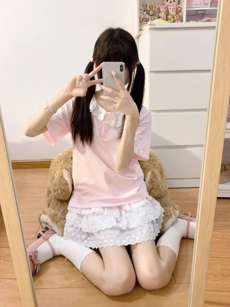 Cute Skirts Women's Clothing Japanese Sweet Jupe High Waist A-line Summer Saia 2025 Faldas Mujer De Moda Lace Bow Mini Skirt
