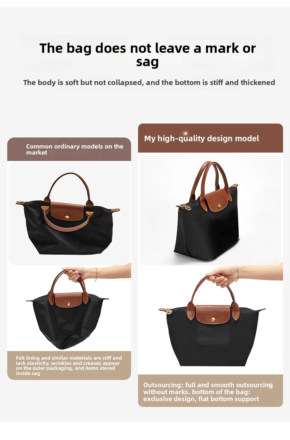 Bag organizer insert for longchamp S M L nylon storage durable bag support storage inner modification bag accessories