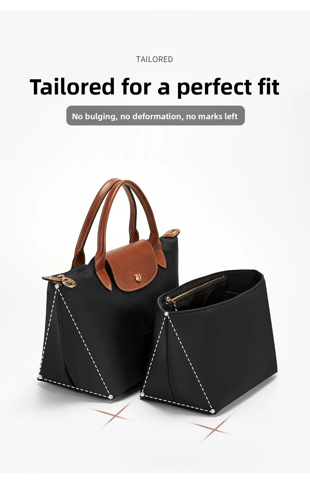 Bag organizer insert for longchamp S M L nylon storage durable bag support storage inner modification bag accessories