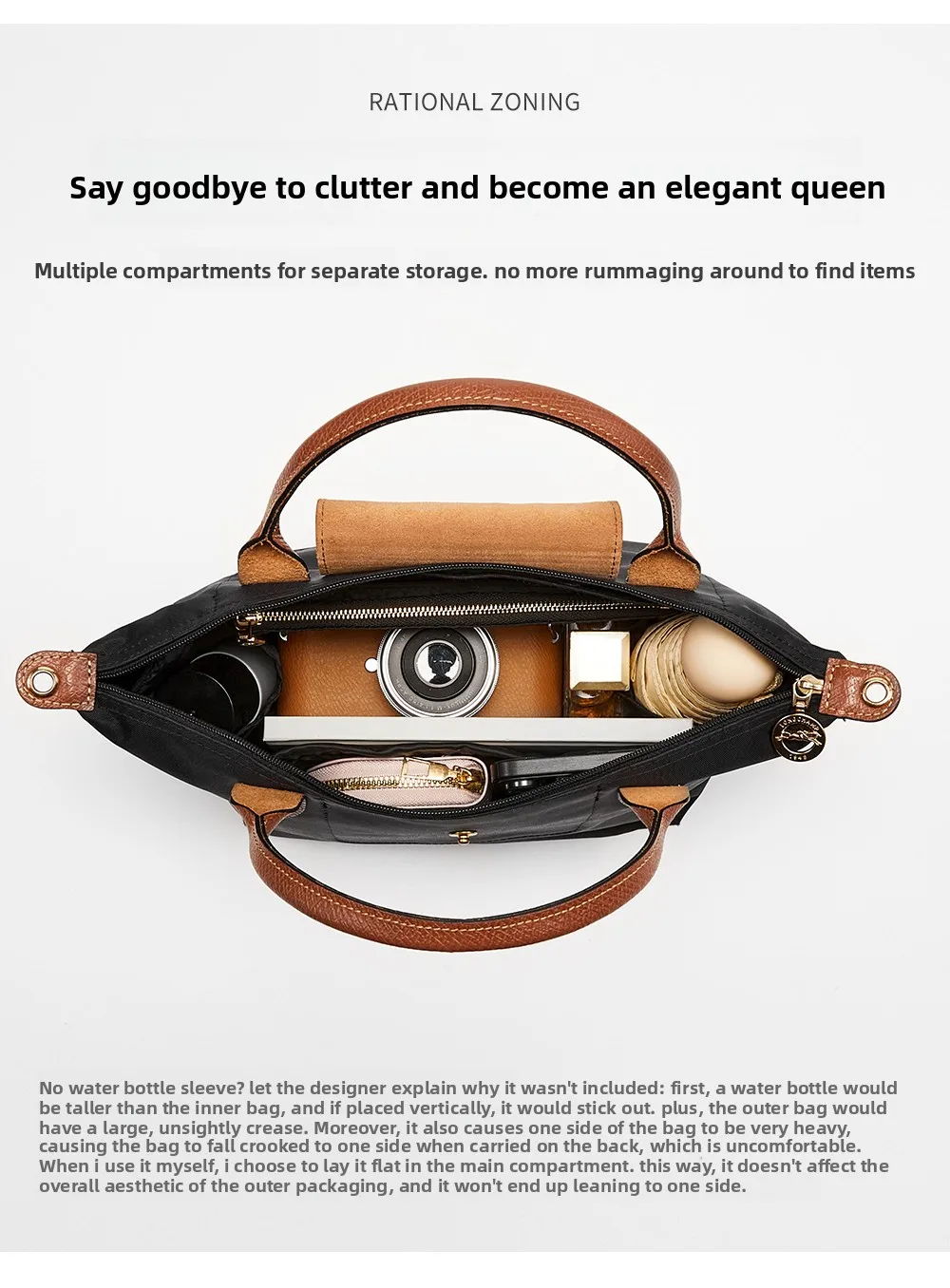 Bag organizer insert for longchamp S M L nylon storage durable bag support storage inner modification bag accessories