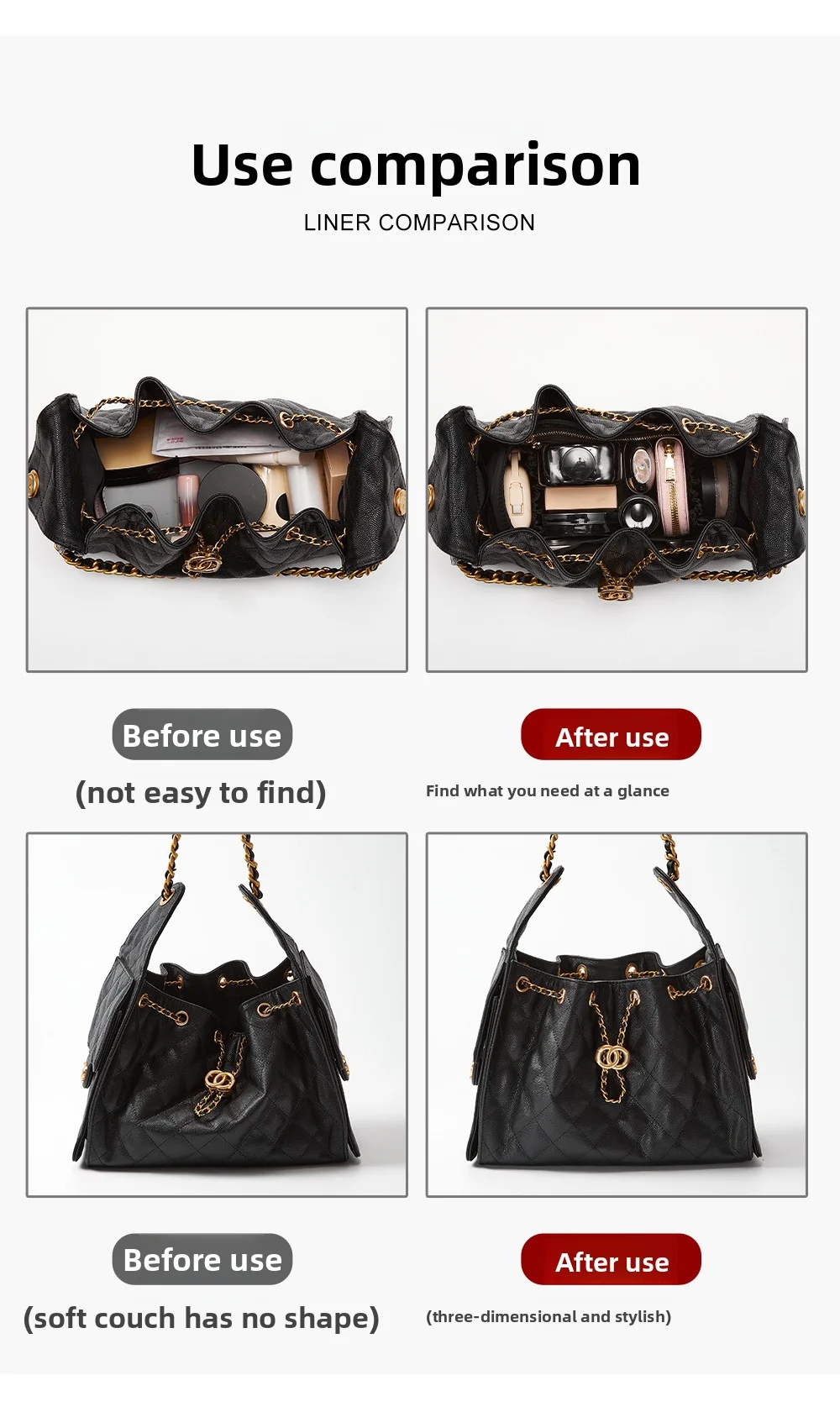 Bag Organizer Insert For Chanel 25bag S Bag Support Nylon Bag Insert Storage Chain Bag Transform Accessories