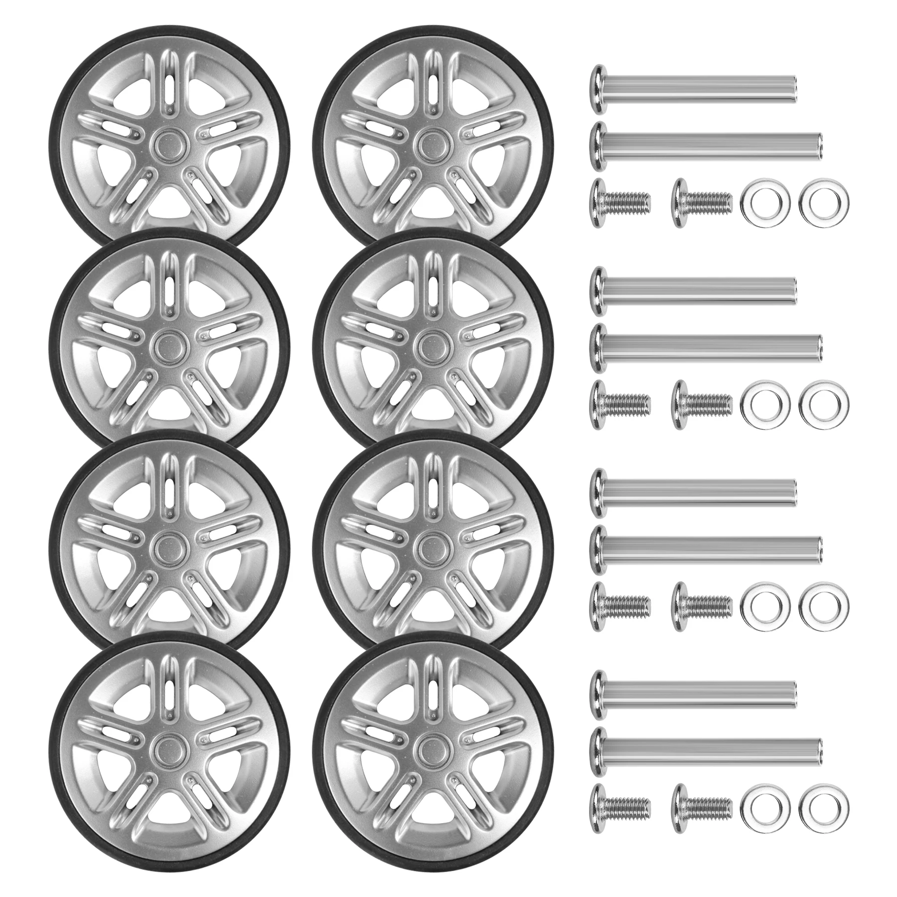 8Pcs Silver Luggage Wheel Replacement with Screw Travel Luggage Wheels Replacement Suitcase Parts 50mm Axles Caster Wheel Repair