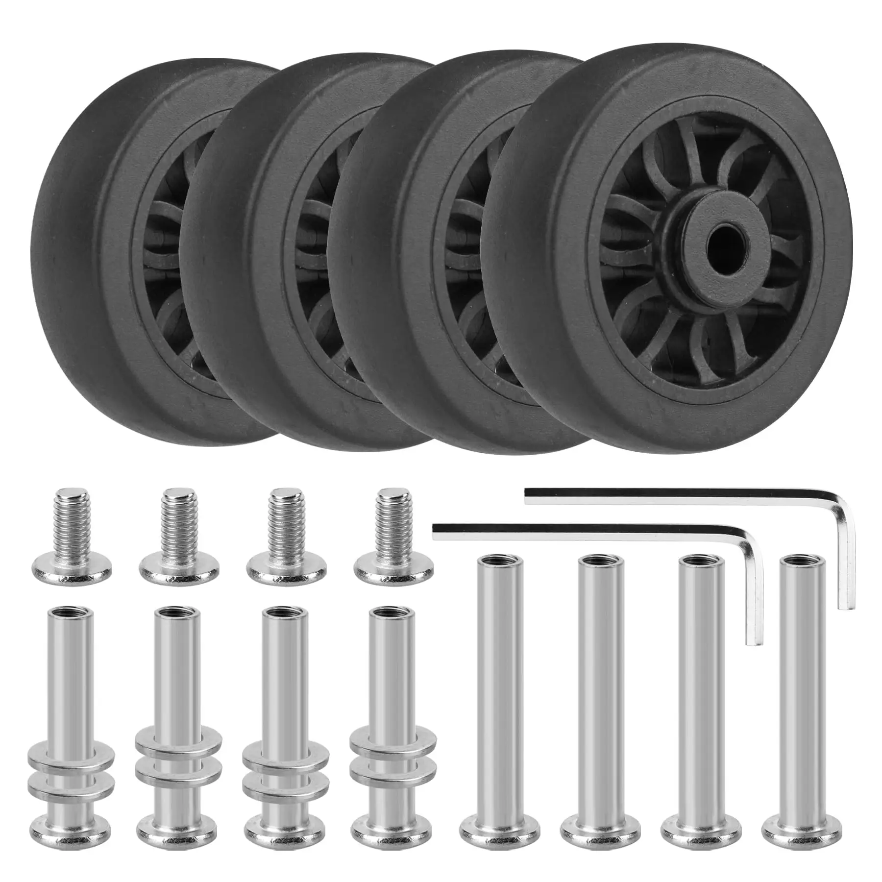 4Pcs Luggage Replacement Wheels W/H Screw Black Suitcase Repair Wheel Part Mute Travel Trolley Case Replacement 5cm Axles Caster