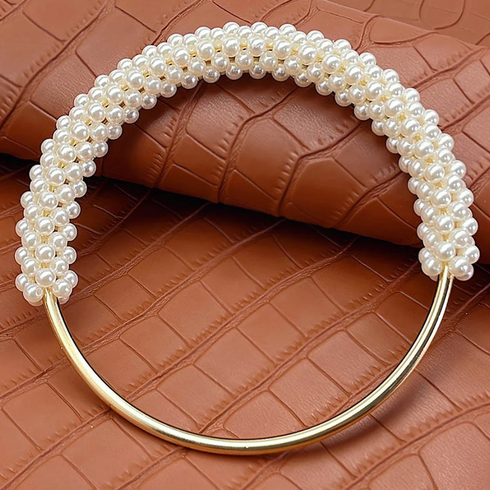 Fashion Pearl Women's Handbag Handles DIY Braided Bead Accessories For Handbags Handmade Metal Round Purse Frame For Bags Patrs
