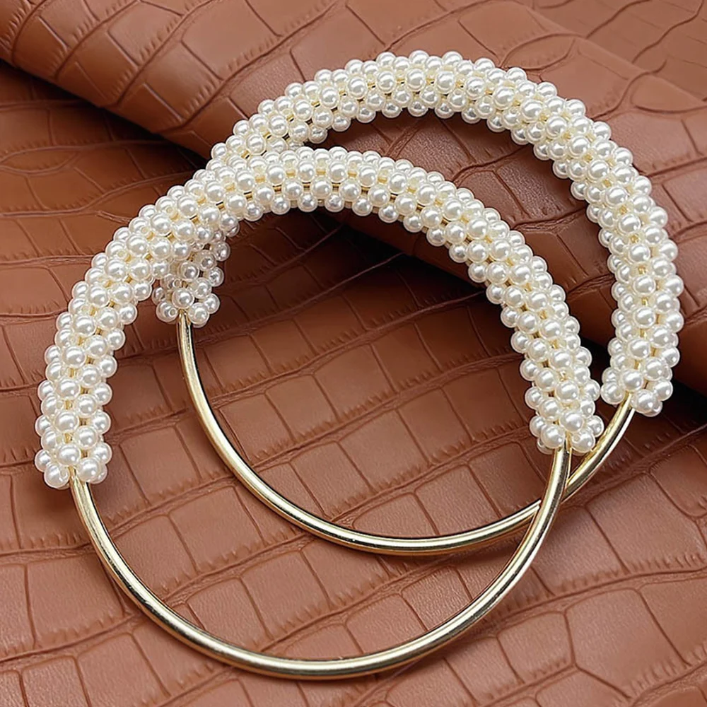 Fashion Pearl Women's Handbag Handles DIY Braided Bead Accessories For Handbags Handmade Metal Round Purse Frame For Bags Patrs