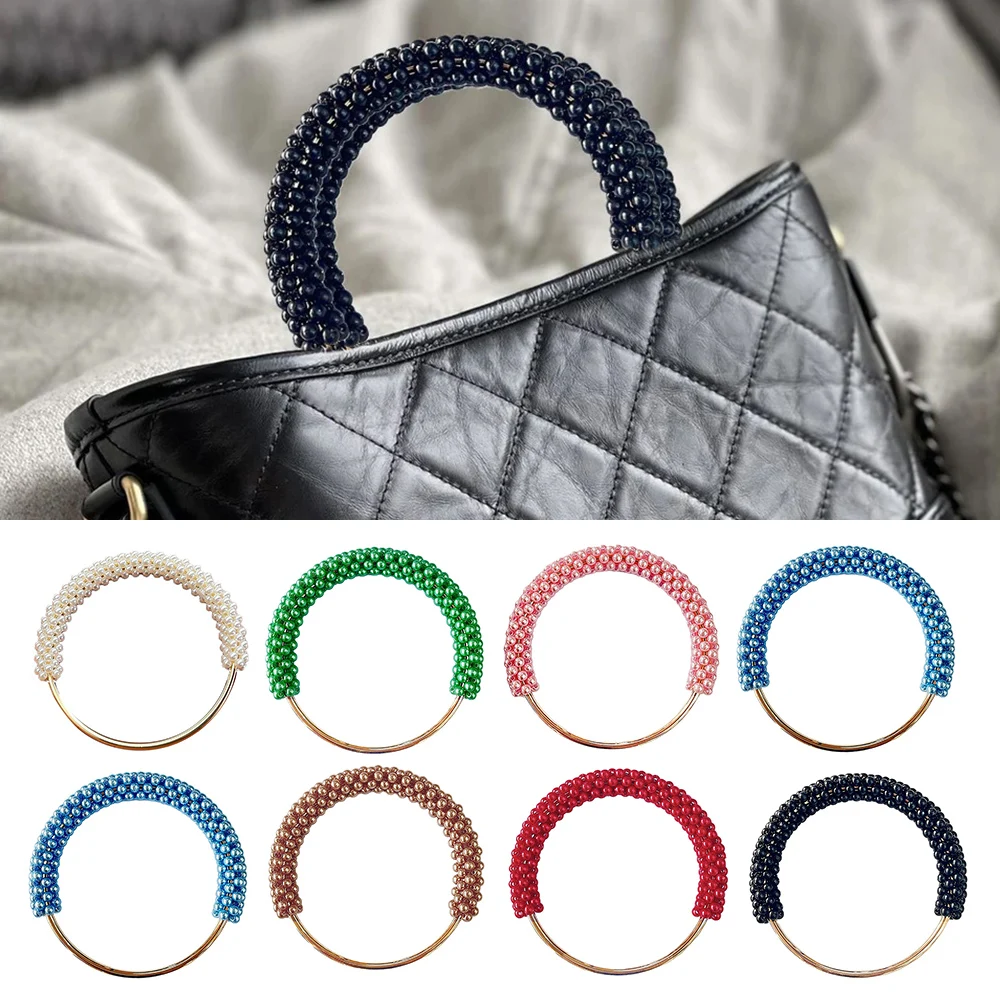 Fashion Pearl Women's Handbag Handles DIY Braided Bead Accessories For Handbags Handmade Metal Round Purse Frame For Bags Patrs