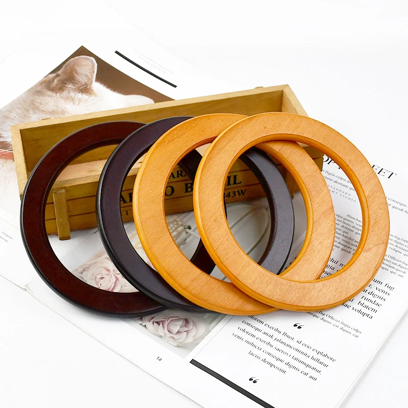 2Pcs Deepeel Natural Wooden Bag Handle Purse HandBags O Ring Handles Purses Round Frame DIY Bags Bracket Replacement Accessories