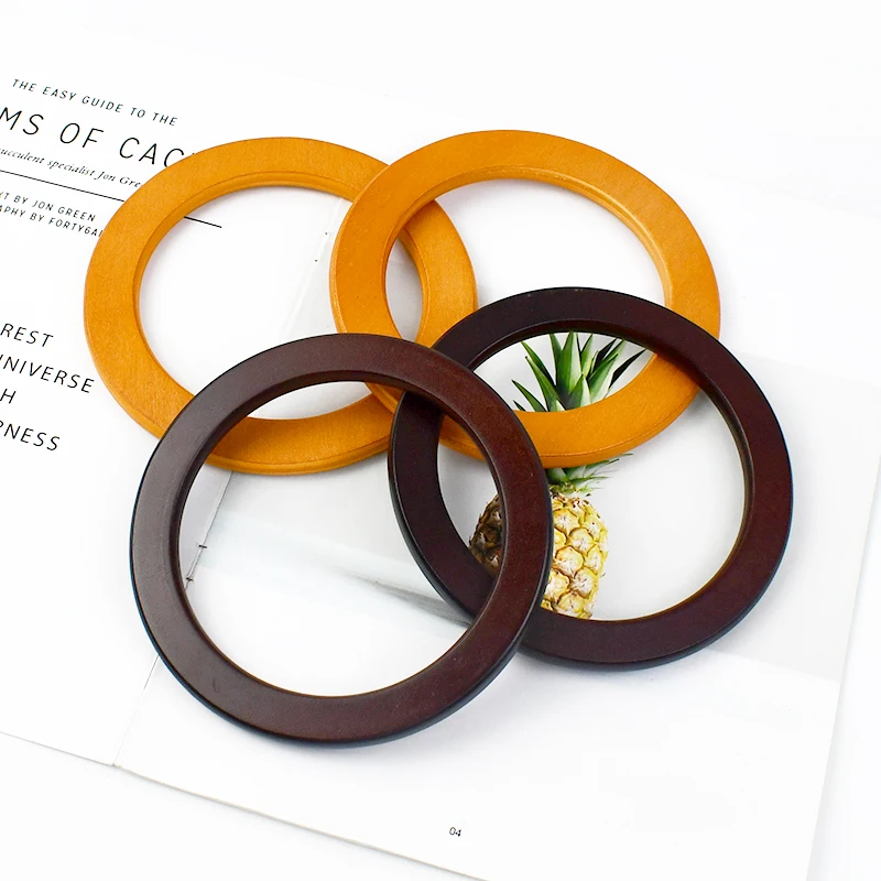 2Pcs Deepeel Natural Wooden Bag Handle Purse HandBags O Ring Handles Purses Round Frame DIY Bags Bracket Replacement Accessories