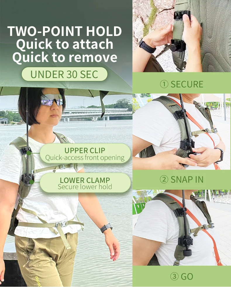 AIR BY TOP Umbrella Clip, Hands Free Umbrella Holder for Backpack Strap, Outdoor Hiking Travel Umbrella Mount