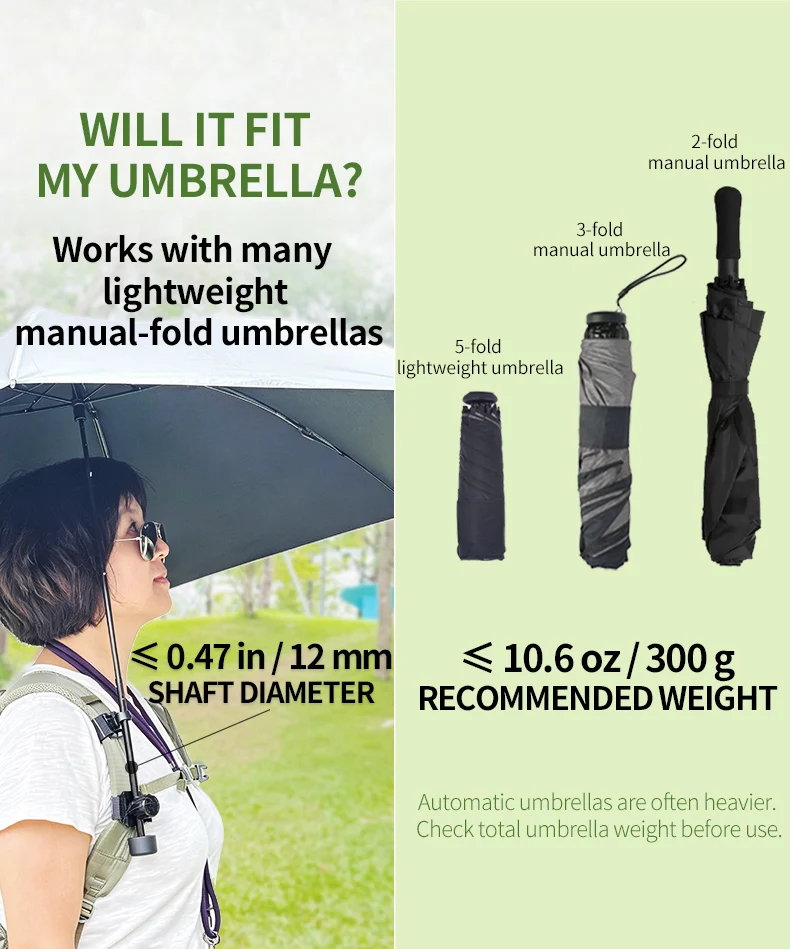 AIR BY TOP Umbrella Clip, Hands Free Umbrella Holder for Backpack Strap, Outdoor Hiking Travel Umbrella Mount