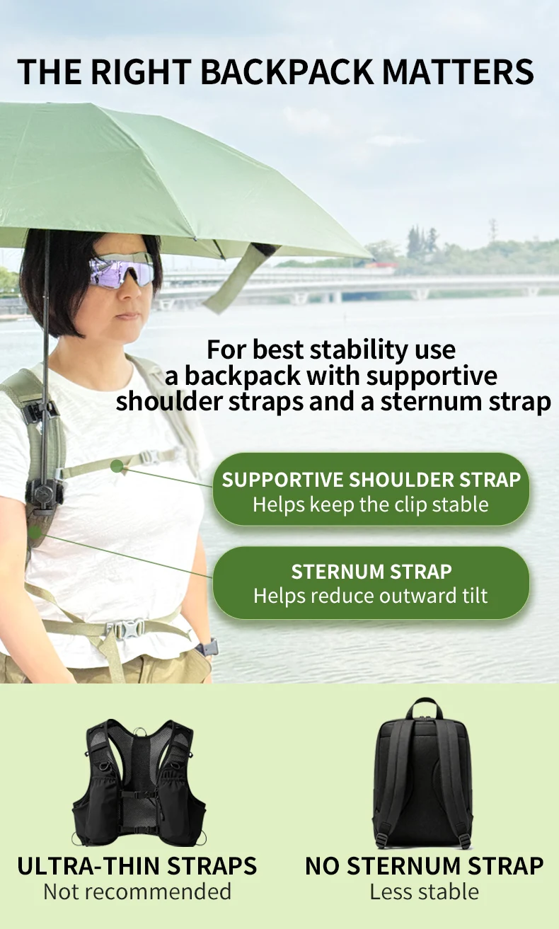 AIR BY TOP Umbrella Clip, Hands Free Umbrella Holder for Backpack Strap, Outdoor Hiking Travel Umbrella Mount