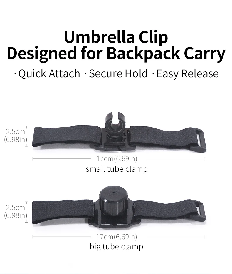 AIR BY TOP Umbrella Clip, Hands Free Umbrella Holder for Backpack Strap, Outdoor Hiking Travel Umbrella Mount