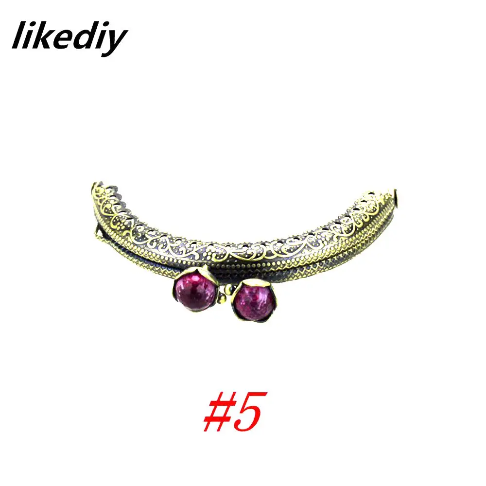 10 Pcs/Lot 8.5 CM Antique Bronze Metal Purse Frame Semicircle Lotus Head Coral Beads Kiss Clasp DIY Bag Accessories