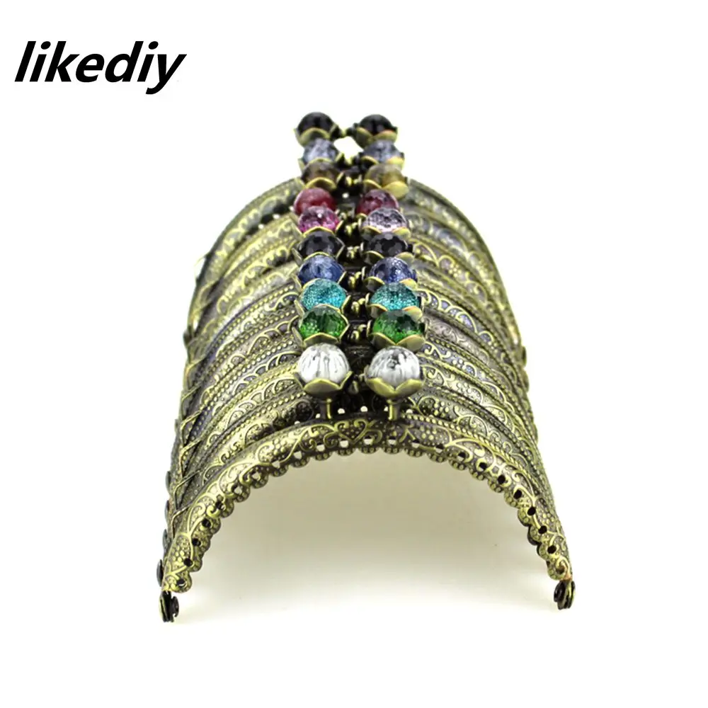 10 Pcs/Lot 8.5 CM Antique Bronze Metal Purse Frame Semicircle Lotus Head Coral Beads Kiss Clasp DIY Bag Accessories