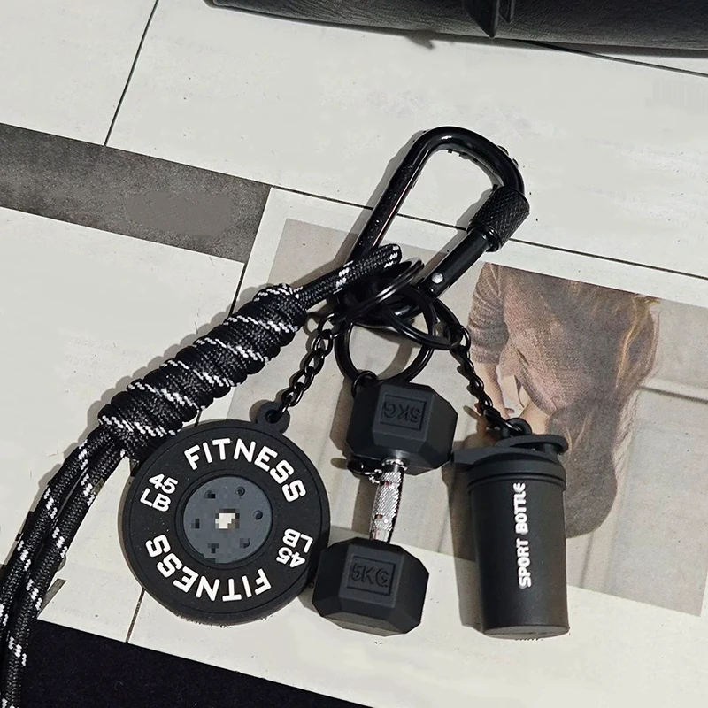 Color Contrasting Dumbbell Keychain Fitness Bag Pendant For Couple Trendy Gifts D-shaped Buckle Keychain Charms