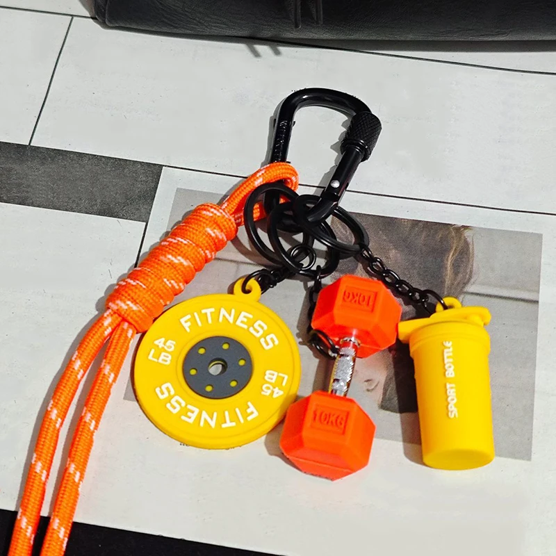 Color Contrasting Dumbbell Keychain Fitness Bag Pendant For Couple Trendy Gifts D-shaped Buckle Keychain Charms