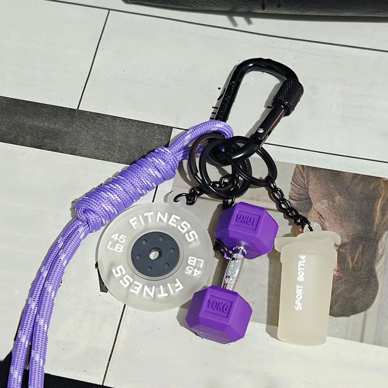 Color Contrasting Dumbbell Keychain Fitness Bag Pendant For Couple Trendy Gifts D-shaped Buckle Keychain Charms