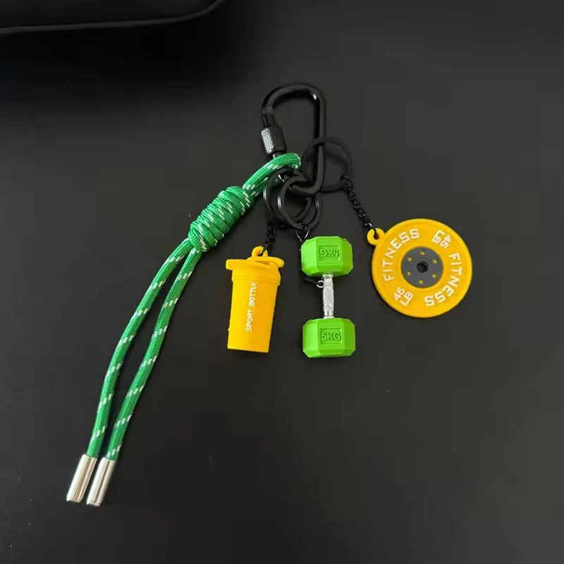 Color Contrasting Dumbbell Keychain Fitness Bag Pendant For Couple Trendy Gifts D-shaped Buckle Keychain Charms