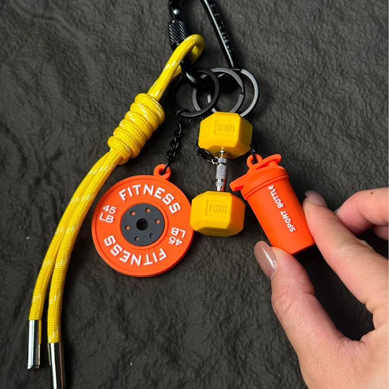 Color Contrasting Dumbbell Keychain Fitness Bag Pendant For Couple Trendy Gifts D-shaped Buckle Keychain Charms