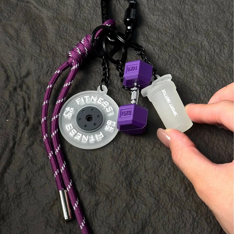 Color Contrasting Dumbbell Keychain Fitness Bag Pendant For Couple Trendy Gifts D-shaped Buckle Keychain Charms