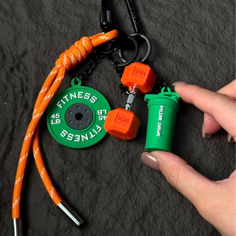 Color Contrasting Dumbbell Keychain Fitness Bag Pendant For Couple Trendy Gifts D-shaped Buckle Keychain Charms