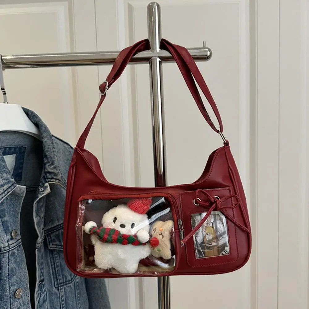Y2K Cute Bow Ita Bag Girl Transparent Messenger Bag Women Fashion Shoulder Crossbody Bag Ladys DIY Badge Tote Bag Lolita Handbag