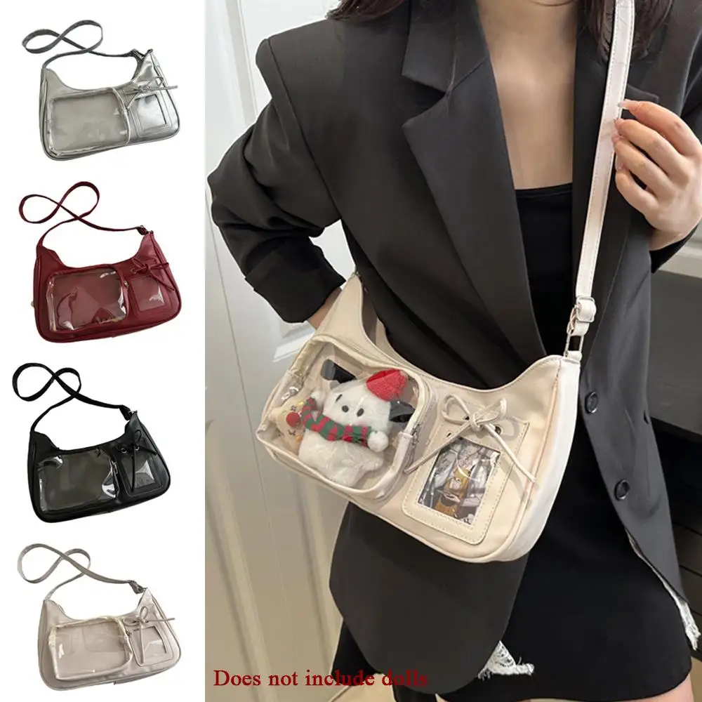 Y2K Cute Bow Ita Bag Girl Transparent Messenger Bag Women Fashion Shoulder Crossbody Bag Ladys DIY Badge Tote Bag Lolita Handbag