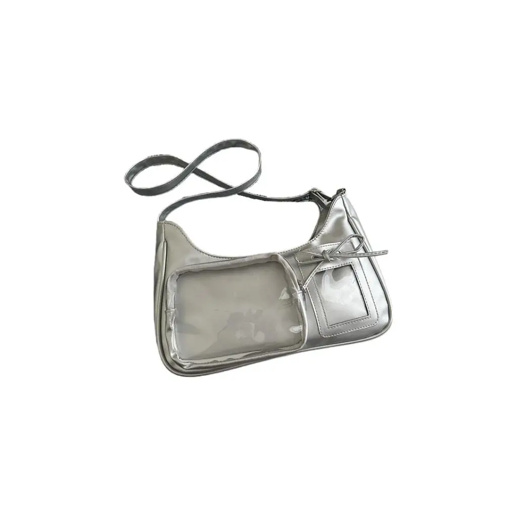 Y2K Cute Bow Ita Bag Girl Transparent Messenger Bag Women Fashion Shoulder Crossbody Bag Ladys DIY Badge Tote Bag Lolita Handbag