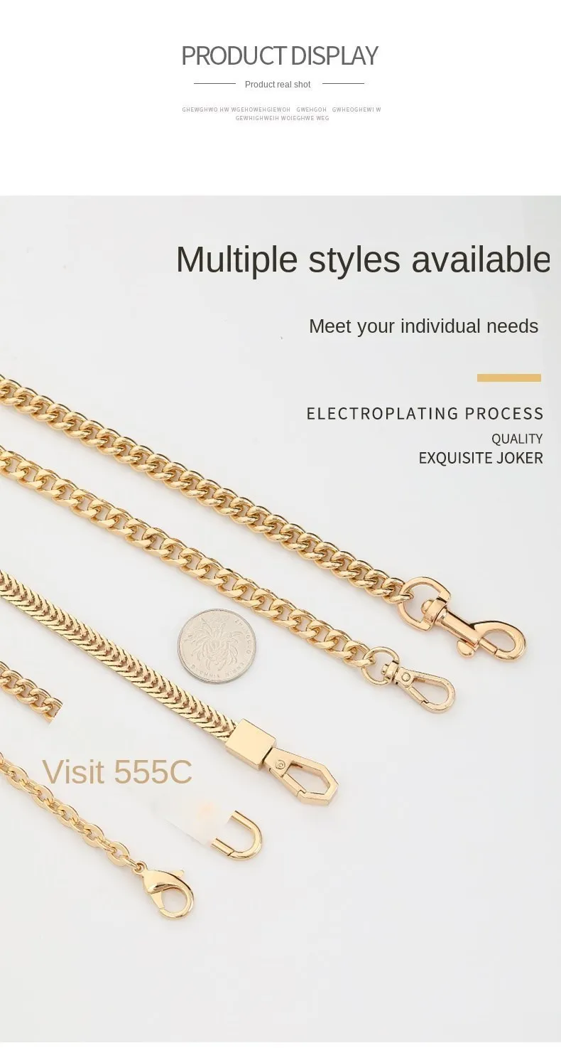 Golden Bag Chain women bag bag chain accessories Metal Extension Chains Crossbody Belt Replacement Bags Strap For Women's Bag