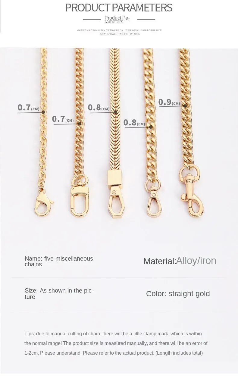 Golden Bag Chain women bag bag chain accessories Metal Extension Chains Crossbody Belt Replacement Bags Strap For Women's Bag