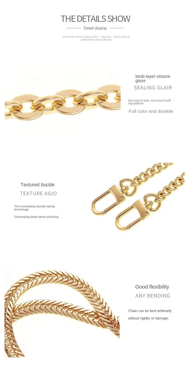 Golden Bag Chain women bag bag chain accessories Metal Extension Chains Crossbody Belt Replacement Bags Strap For Women's Bag