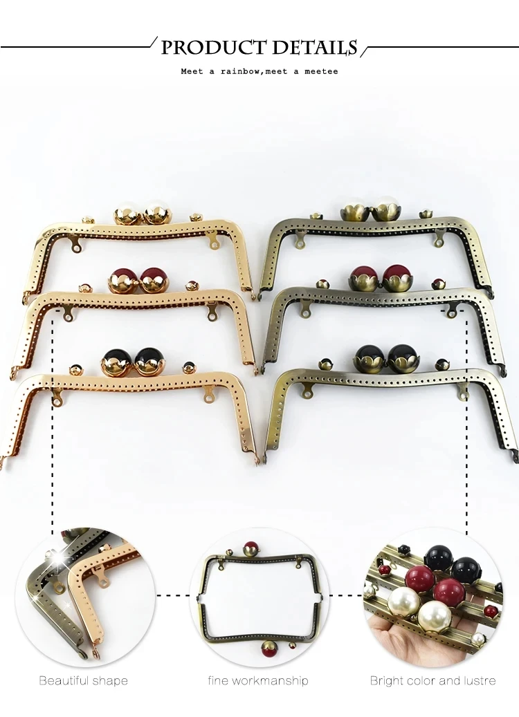 1/2/3Pcs 20cm Metal Bag Handle Retro Pearl Kiss Clasp Lock Buckle Purse Frame DIY Sewing Handbag Brackets Hardware Accessories