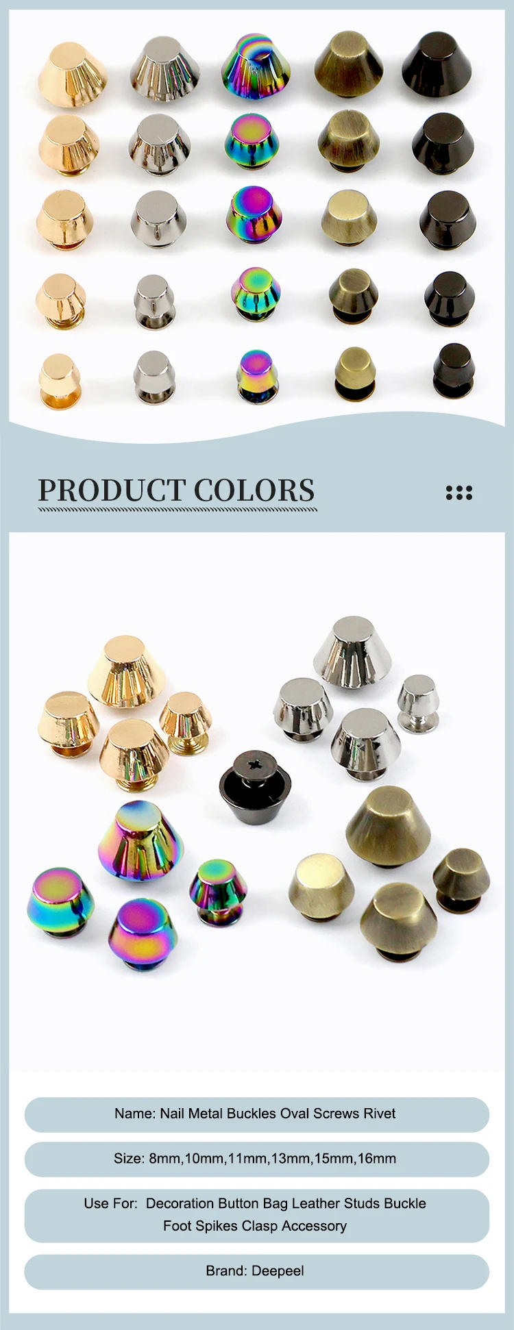 20Pcs 8-16mm Metal Bag Feet Screw Buckles Handbag Bottom Nails Buckle Purse Rivets Luggage Leather Crafts Hardware Accessories