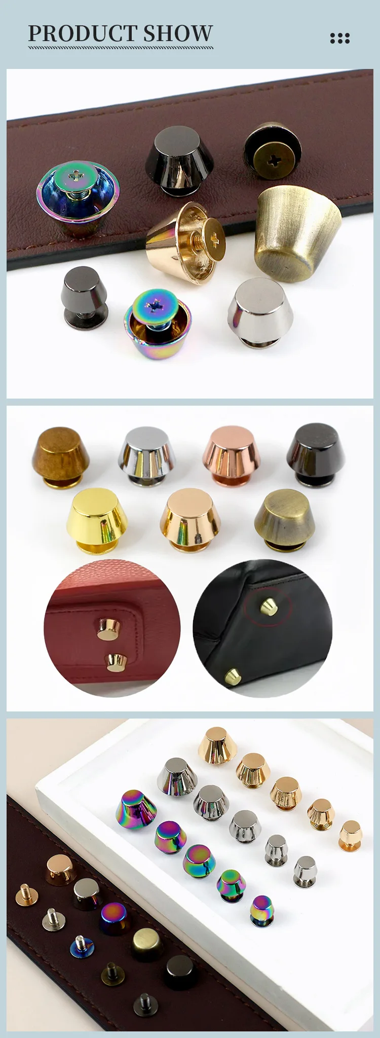 20Pcs 8-16mm Metal Bag Feet Screw Buckles Handbag Bottom Nails Buckle Purse Rivets Luggage Leather Crafts Hardware Accessories