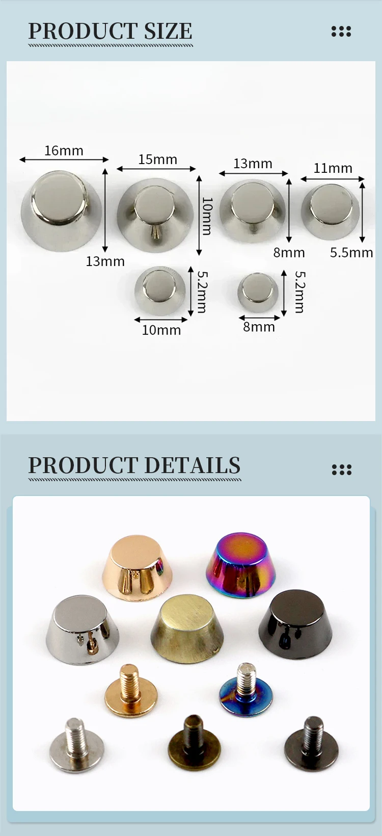 20Pcs 8-16mm Metal Bag Feet Screw Buckles Handbag Bottom Nails Buckle Purse Rivets Luggage Leather Crafts Hardware Accessories