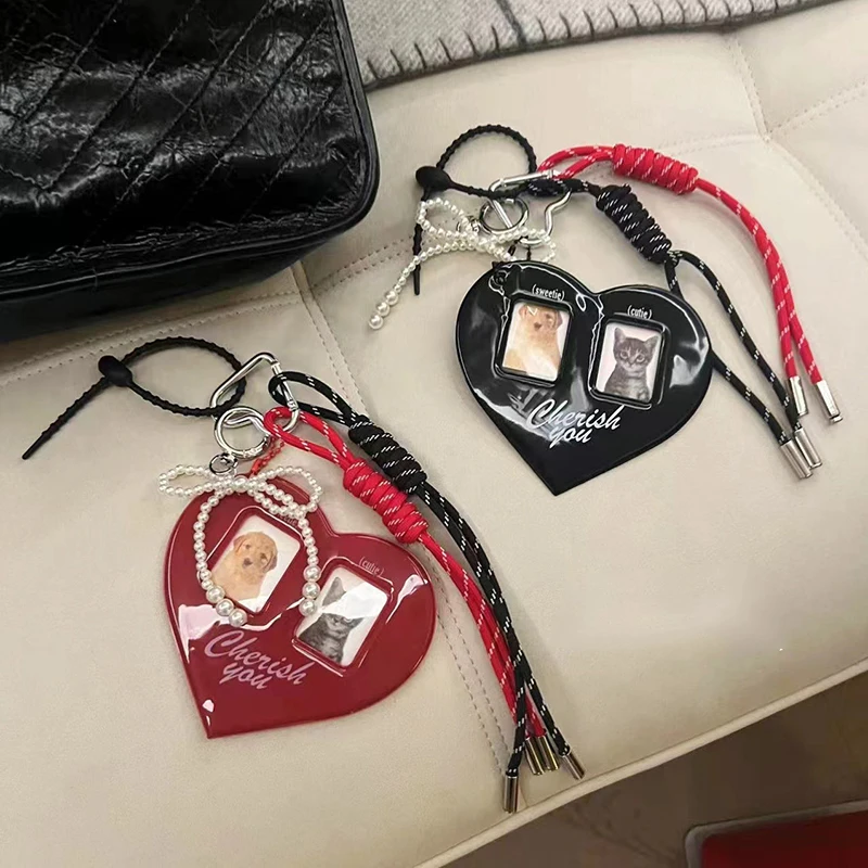 Love Card Holder Braided Rope Bag Pendant Red And Black Nylon Rope Car Keychain Cute Dog Bag Pendant Ornaments