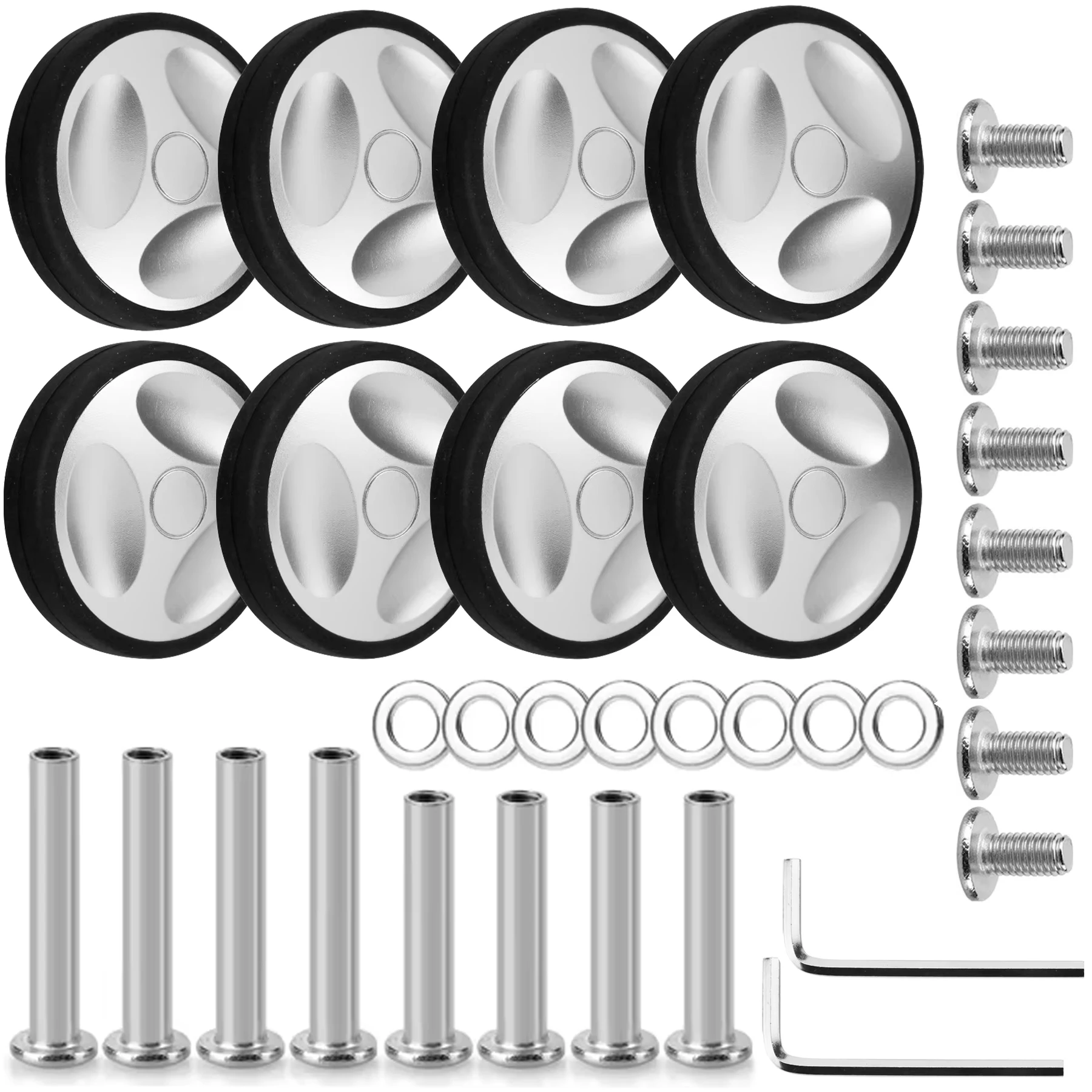 8Pcs Sliver Luggage Wheel with Screw Travel Suitcase Wheels Replacement Luggage Replacement Wheel 55mm Axles Caster Wheel Repair