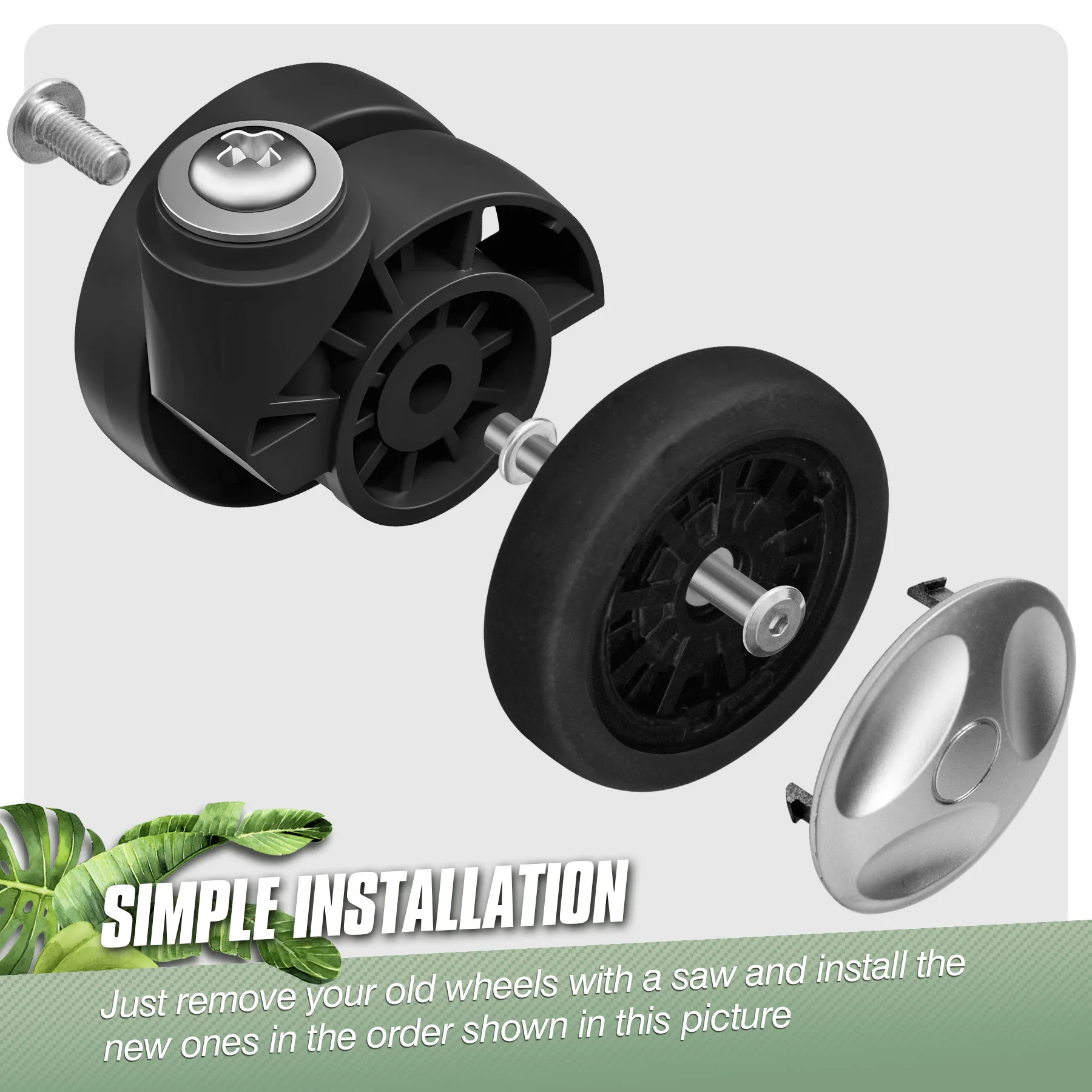 8Pcs Sliver Luggage Wheel with Screw Travel Suitcase Wheels Replacement Luggage Replacement Wheel 55mm Axles Caster Wheel Repair