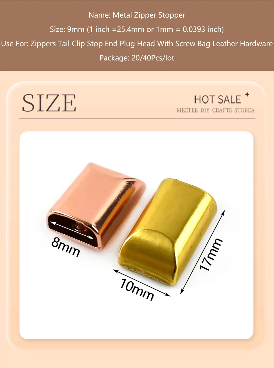 10/20/50Pcs 9mm Metal Zipper Stopper Zippers Tail Clip Stop End Plug Head with Screw DIY Bag Leather Crafts Hardware Accessories