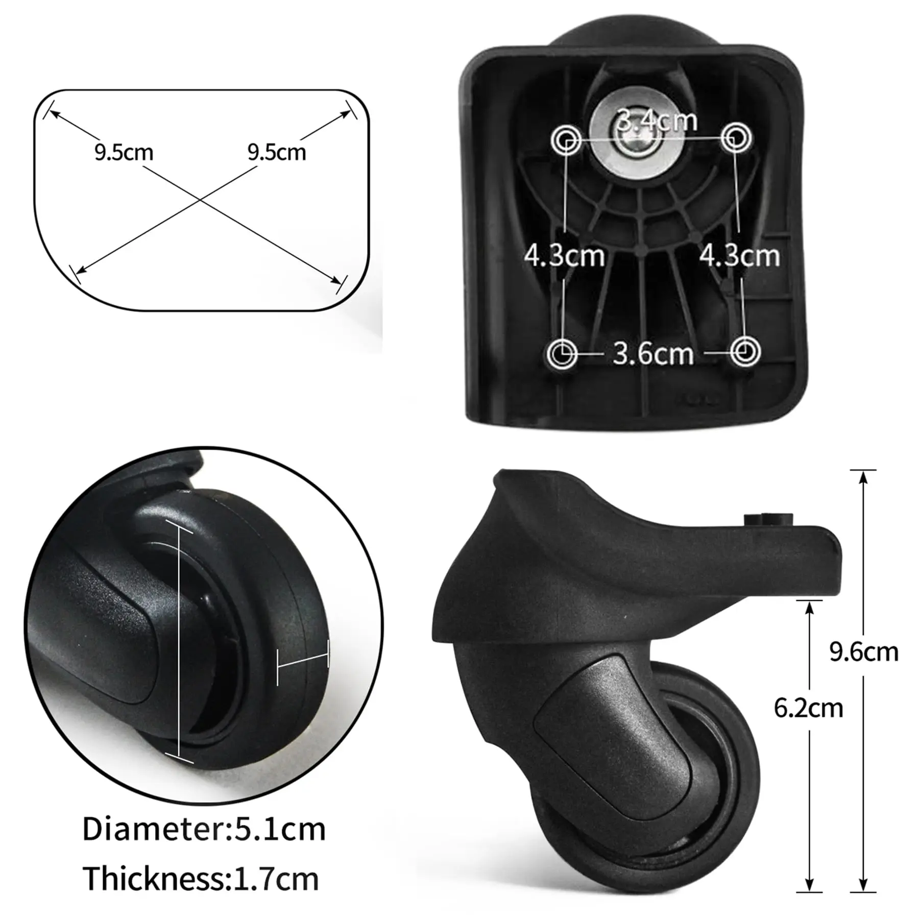 GUGULUZA 1pair Luggage Replacement Wheels Spare 360° Spinner Caster Suitcase Repair Wheel Travel Luggage Bag Parts#ST198