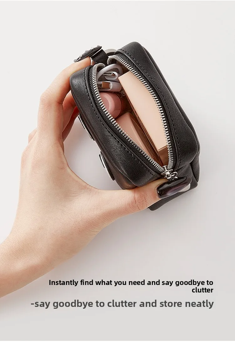 Cute Genuine Leather Headphone Bag Charm For Airpods Portable Data Cable Lipstick Key Storage Coin Purse Bag Accessories