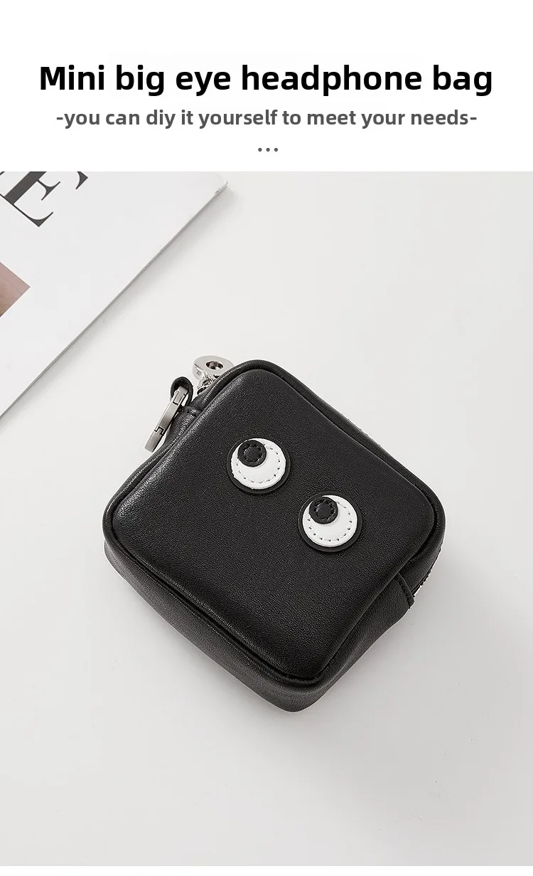 Cute Genuine Leather Headphone Bag Charm For Airpods Portable Data Cable Lipstick Key Storage Coin Purse Bag Accessories