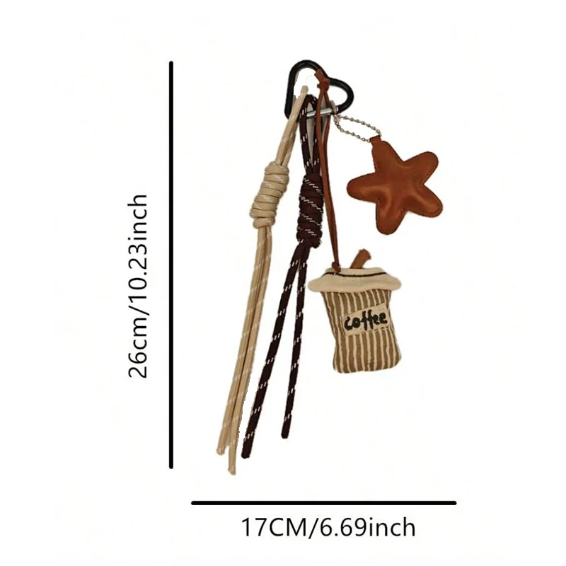 Kawaii Cartoon Linen Embroidery Coffee Bread Keychain Leather Heart Pendant Bag Charm Car Keychain Couples Bag Pendant Accessori