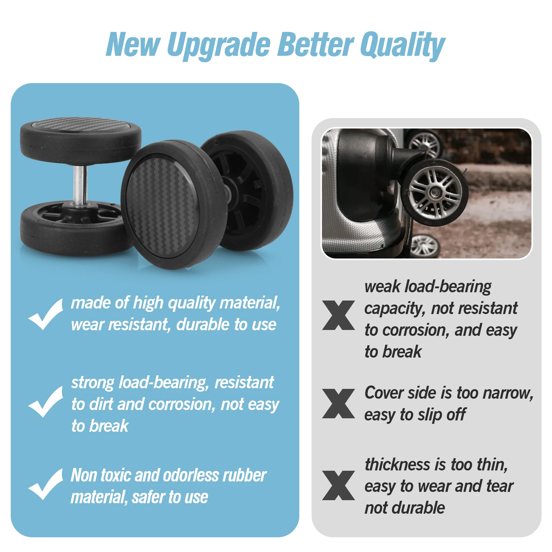 GUGULUZA 4/8pcs Black Trolley Box Wheels Suitcase Wheel Replacement Single Side Wheel 55mm Luggage Wheel Replacement with Screw