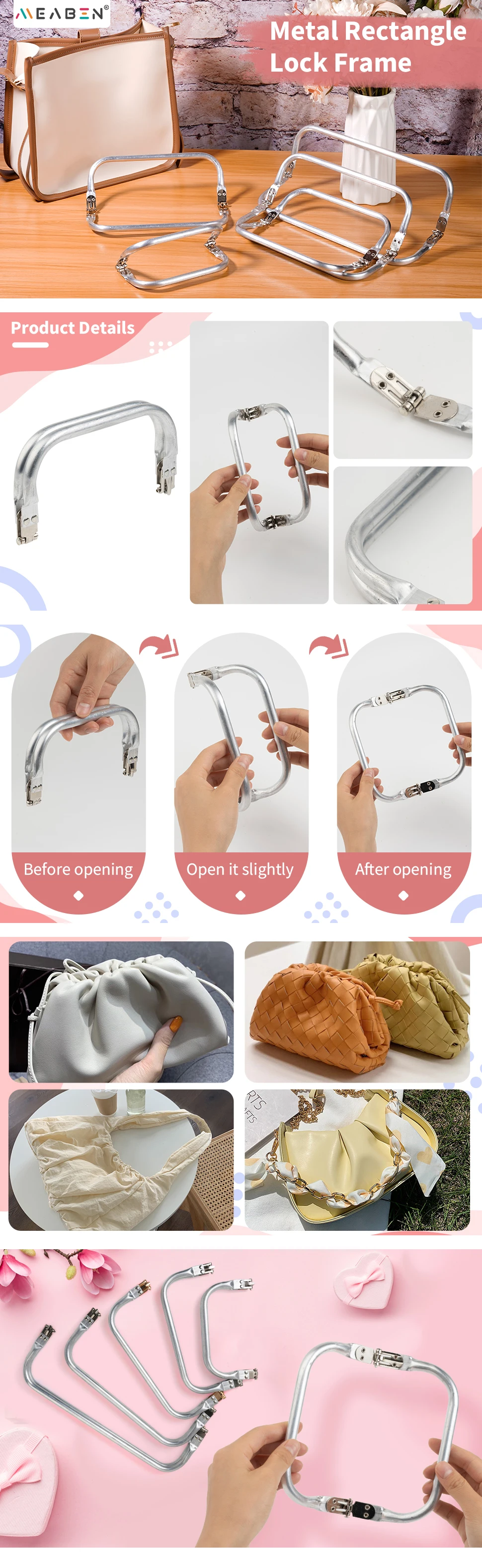 16/20/22/25/30cm Metal Coin Purse Frame Bag Handles Making Kiss Clasp Lock Clutch Bag Wallet Pouch Handbag Bag Parts Accessories